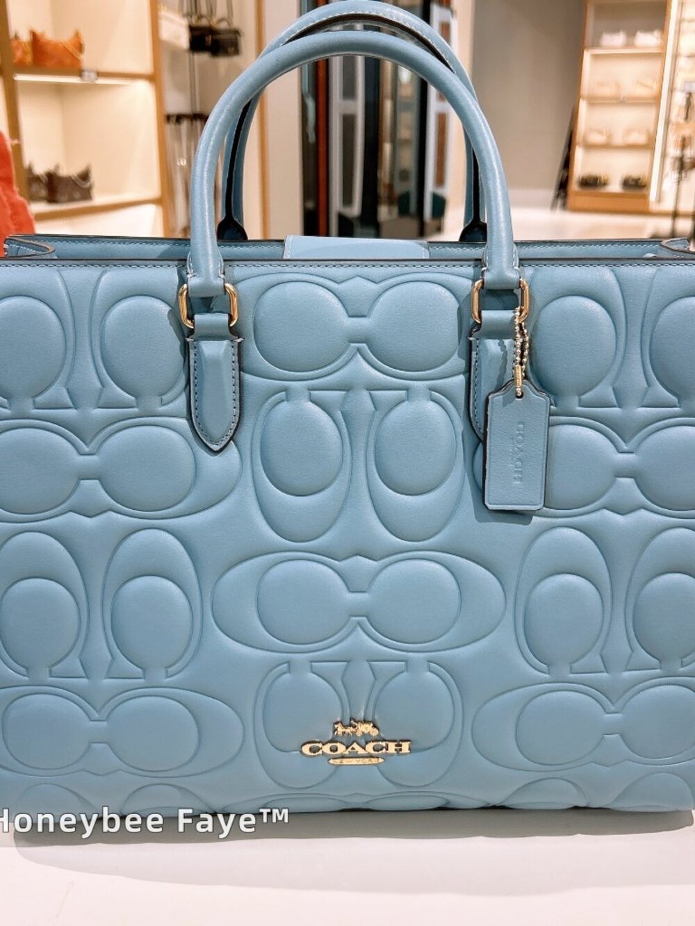 Maggie Tote Bag In Signature Leather CY672 Azure - Picture 2 of 9